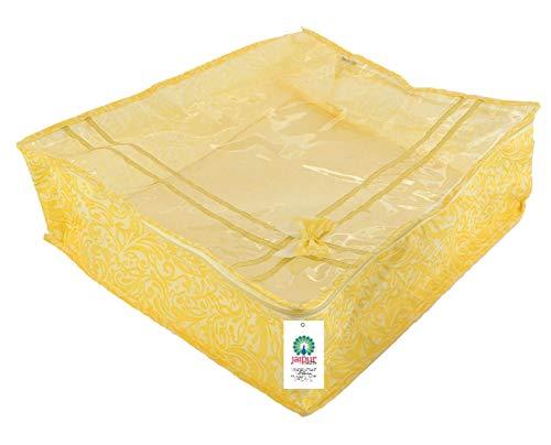 JaipurCrafts 3 Pieces Flowers Print Non Woven Saree Cover Set, Gold(45 x 35 x 23 cm)