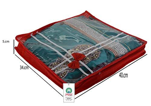 JaipurCrafts 6 Pcs Non Woven Fabric Saree Cover, 3 Sarees, Gift Set, Maroon