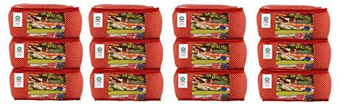 JaipurCrafts 12 Pieces Quilted Polka Dots Cotton Saree Cover Set, Red (45 x 30 x 20 cm)