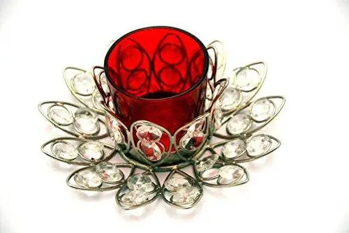 JaipurCrafts Premium Glass Crystal Tea Light Candle Holder (Pack of 1) with Free Tealights