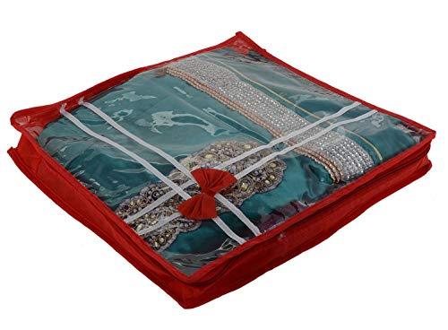 JaipurCrafts 12 Pcs Non Woven Fabric Saree Cover, 3 Sarees, Gift Set, Maroon