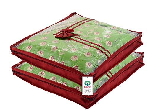 JaipurCrafts 2 Pcs Satin Fabric Saree Cover, 3 Sarees, Gift Set, Maroon