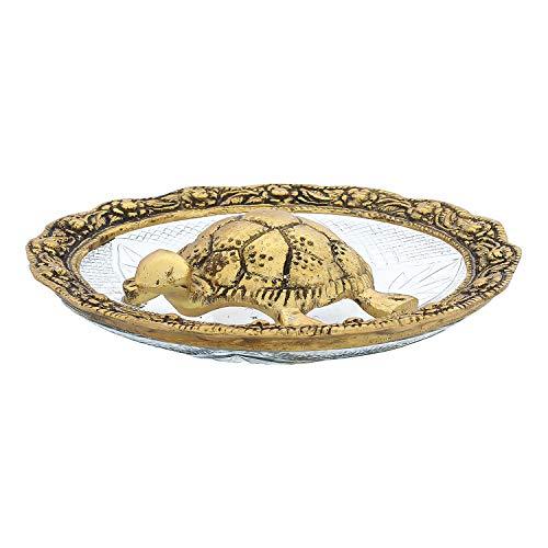 JaipurCrafts White Metal with Glass Plate Feng Shui Metal Tortoise,Turtle Plate Yantra Vastu Feng Sui, Vastu Yantra