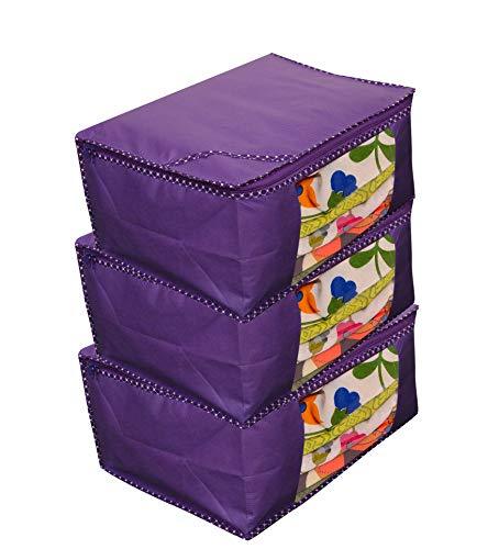 JaipurCrafts 3 Pieces Non Woven Saree Cover Set, Blue (45 x 35 x 21 cm)