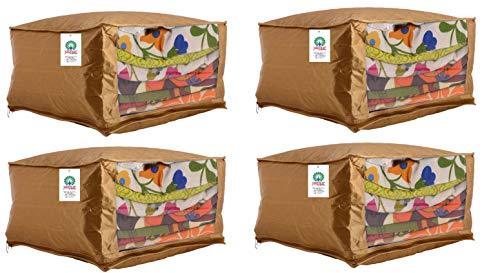 JaipurCrafts 4 Pcs Satin Fabric Saree Cover, 15 Sarees, Gift Set, Gold