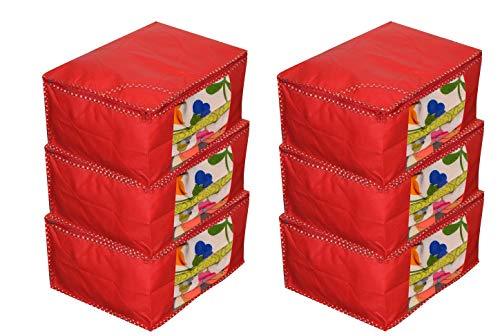 JaipurCrafts 6 Pieces Non Woven Saree Cover Set, Red (45 x 35 x 22 cm)