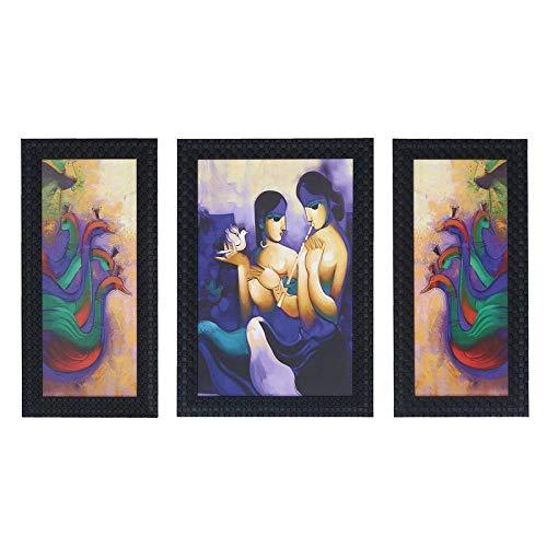 JaipurCrafts Lord Ganesha Set of 3 Large Framed UV Digital Reprint Painting (Wood, Synthetic, 36 cm x 61 cm)
