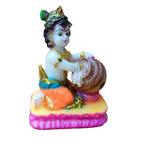 JaipurCrafts Bal Gopal with Makhan Matki(Small) Showpiece - 10.16 cm (Polyresin, Multicolor)