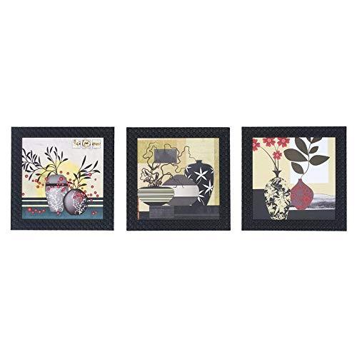 JaipurCrafts Flower Vas Set of 3 Framed UV Digital Reprint Painting (Wood, Synthetic, 26 cm x 76 cm)