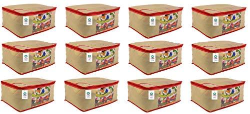JaipurCrafts 12 Pieces Non Woven Saree Cover Set, Beige (40 x 30 x 20 cm)