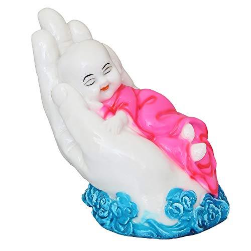 Webelkart Cute Child Monk Sleeping on Palm Showpiece - 12 cm (Polyresin, Multi)- for Home Decor| Office Decor| Valentines Day Gifts | Diwali Decor| Vaastu Decor| Fengshui