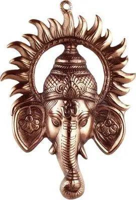 JaipurCrafts Aluminium Metal Lord Ganesh Inside Sun Face Wall and Door Hanging for Home Décor (Brown, 30 cm)