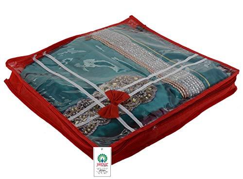 JaipurCrafts 6 Pcs Non Woven Fabric Saree Cover, 3 Sarees, Gift Set, Maroon