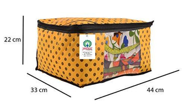 JaipurCrafts 12 Pieces Polka Dots Non Woven Saree Cover Set, Yellow (45 x 35 x 21 cm)