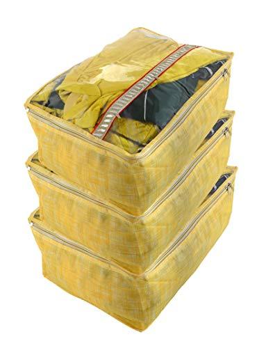 JaipurCrafts 3 Pieces Non Woven Saree Cover Set, Golden (45 x 32 x 22 cm)