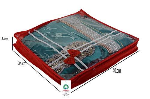 JaipurCrafts 12 Pcs Non Woven Fabric Saree Cover, 3 Sarees, Gift Set, Maroon