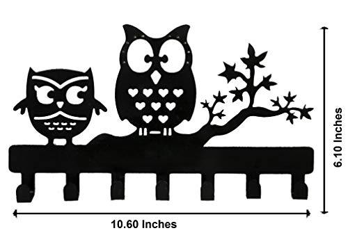 JaipurCrafts Owl Duo Metal Key Holder with 7 Hooks (Black, 10.6 X 6.1 X 0.8 Inch)