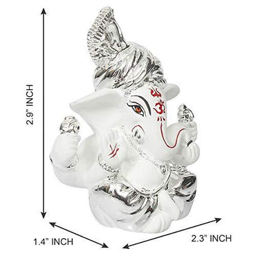 Webelkart Silver Plated Lord Ganesha for Car Dashboard Statue Ganpati Figurine God of Luck & Success Diwali Gifts Home Decor (Size: 7.36 x 3.50 x 6.00 cm)