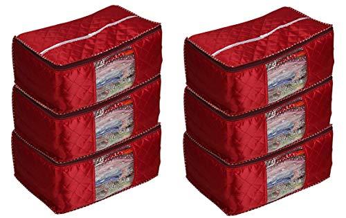 JaipurCrafts 6 Pcs Satin Fabric Saree Cover, 15 Sarees, Gift Set, Maroon (45 x 35 x 23 cm)