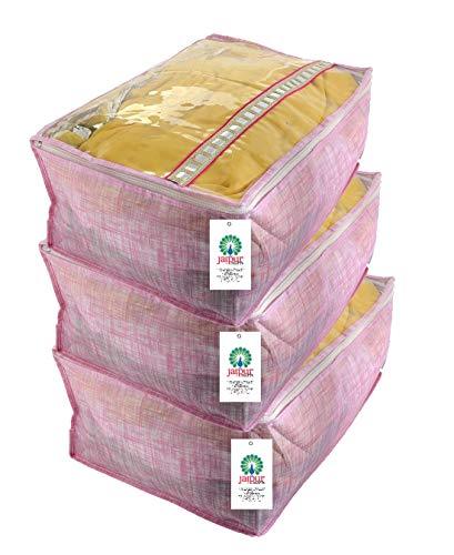 JaipurCrafts 3 Pieces Flowers Print Non Woven Saree Cover Set, Purple (45 x 35 x 23 cm)