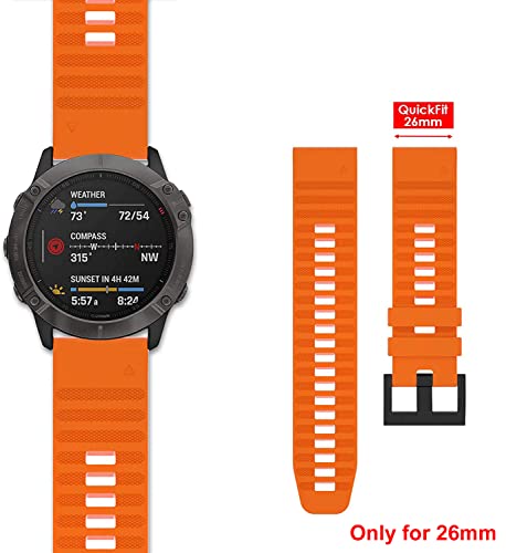 Zitel Band for Fenix 8 51mm, 7X/7X Pro, 6X/6X Pro, 5X/5X Plus, 3/3 HR, Descent MK1, Enduro, 26mm Sport Strap - Orange