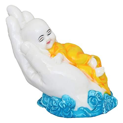 Webelkart Premium Cute Child Monk Sleeping on Palm Showpiece - 12 cm (Polyresin, Multi)- for Home Decor| Office Decor| Valentines Day Gifts | Diwali Decor| Vaastu Decor| Fengshui