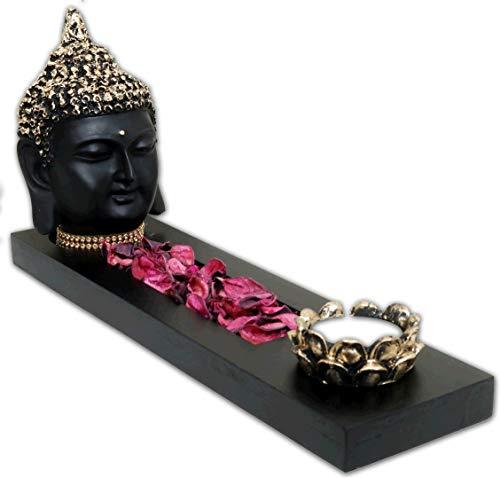 JaipurCrafts Polyresin Buddha Tealight Holder With Tray, 11.50 IN, Black, 1 Piece