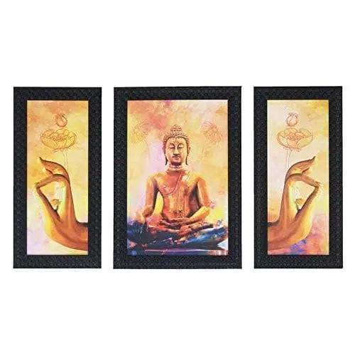 JaipurCrafts Lord Ganesha Set of 3 Large Framed UV Digital Reprint Painting (Wood, Synthetic, 36 cm x 61 cm)