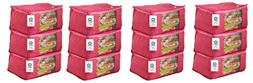 JaipurCrafts 12 Pieces Quilted Polka Dots Cotton Saree Cover Set, Pink (45 x 30 x 20 cm)