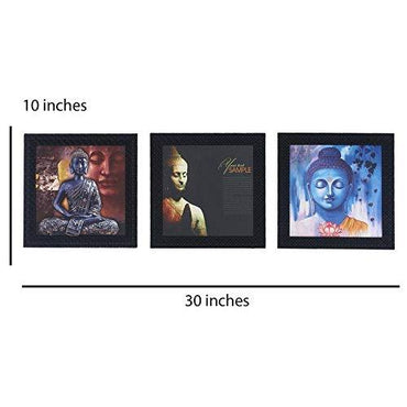 JaipurCrafts Gautam Buddha Set of 3 Framed UV Digital Reprint Painting (Wood, Synthetic, 26 cm x 76 cm)
