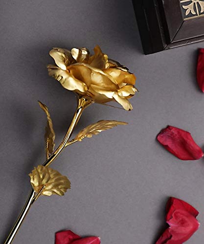 Webelkart Premium Plastic Valentine Gift for Girls Boys Girlfriend Boyfriend Husband Wife Love Couple Decorative 24K Gold Plated Artificial Rose Flower with Box (Gold, 10 Inches), Artificial Gold Rose