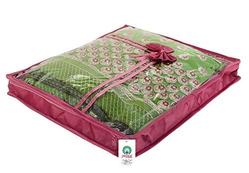JaipurCrafts 1 Pcs Satin Fabric Saree Cover, 3 Sarees, Gift Set, Pink