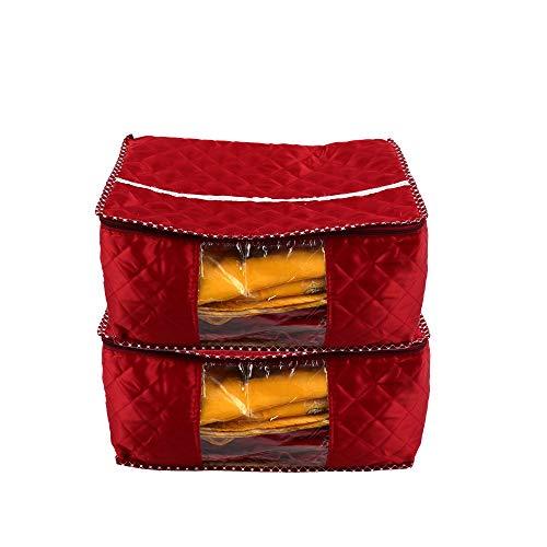 JaipurCrafts 2 Pcs Satin Fabric Saree Cover, 15 Sarees, Gift Set, Maroon (45 x 35 x 23 cm)