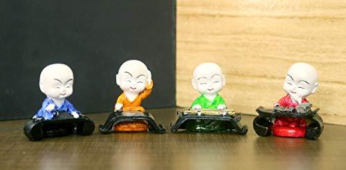 JaipurCrafts Set of 4 Cute Musical Group Child Monk Showpiece - 7.62 cm (Polyresin, Multi)- for Home Decor| Office Decor| Valentines Day Gifts | Diwali Decor| Vaastu Decor| Fengshui
