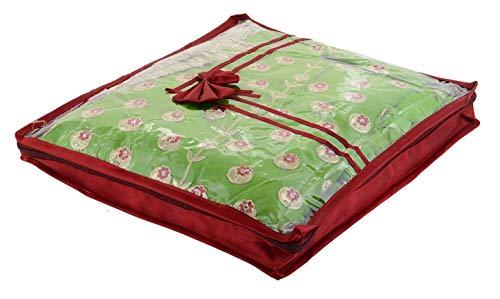 JaipurCrafts 1 Pcs Satin Fabric Saree Cover, 3 Sarees, Gift Set, Maroon