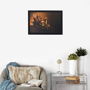 JaipurCrafts Laughing Buddha Large Framed UV Digital Reprint Painting (Wood, Synthetic, 36 cm x 51 cm)