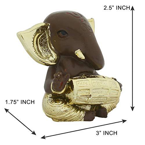 Webelkart Gold Plated Lord Ganesha for Car Dashboard Statue Ganpati Figurine God of Luck & Success Diwali Gifts Home Decor (Size: 3.00 x 2.50 inches)