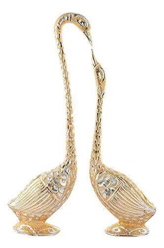 JaipurCrafts Pair of Kissing Duck, Swan Showpiece For Home Decor - 29 cm (Aluminium, Golden )