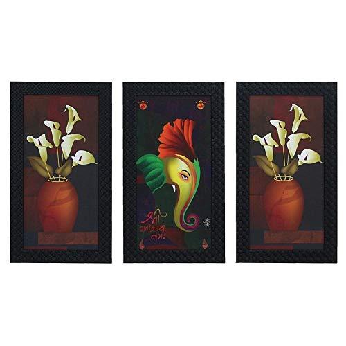 JaipurCrafts Lord Ganesha Set of 3 Large Framed UV Digital Reprint Painting (Wood, Synthetic, 33 cm x 61 cm)