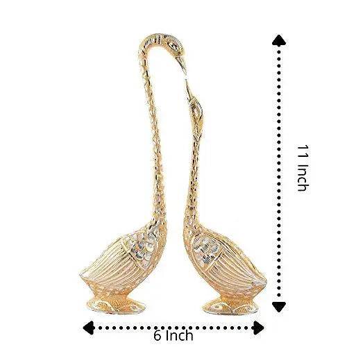 JaipurCrafts Pair of Kissing Duck, Swan Showpiece For Home Decor - 29 cm (Aluminium, Golden )
