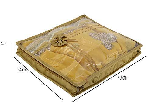 JaipurCrafts 2 Pcs Satin Fabric Saree Cover, 3 Sarees, Gift Set, Gold