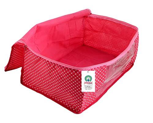 JaipurCrafts Quilted Polka Dots Cotton Saree Cover Set/Saree Storage Bag, (40 x 30 x 20 cm)-Pack of 2 (Cotton-Pink)