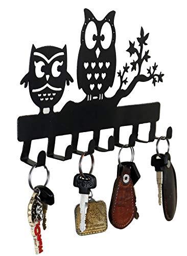 JaipurCrafts Owl Duo Metal Key Holder with 7 Hooks (Black, 10.6 X 6.1 X 0.8 Inch)