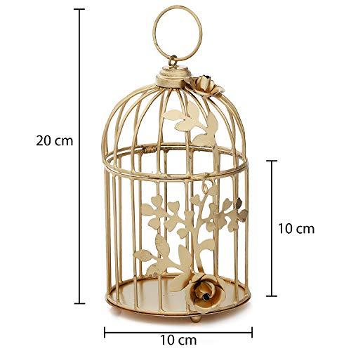 Webelkart Gold Colour Metal Iron Bird Cage Tea Light Holder with Flower Vine