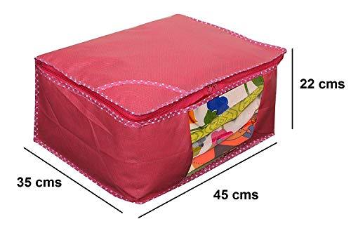 JaipurCrafts Non Woven Saree Cover Set/Wardrobe Organizer/Storage Bag, (45 x 35 x 22 cm)-Pack of 2 (Non Woven-Pink)