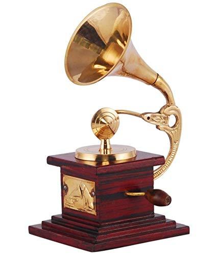 JaipurCrafts Sparkle Square Glossy Brass Gramophone Showpiece - 17 cm (Brass, Brown, Gold)