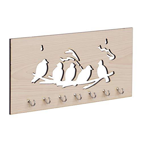 JaipurCrafts 5-Birds Wooden Key Holder (29 cm x 13.5 cm x 0.4 cm, Beige)- 7 Hooks