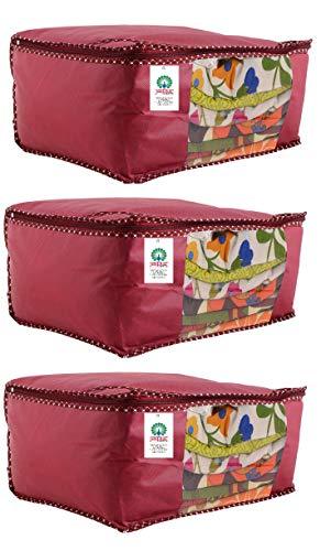JaipurCrafts 3 Pieces Non Woven Saree Cover Set, Maroon (45 x 35 x 21 cm)