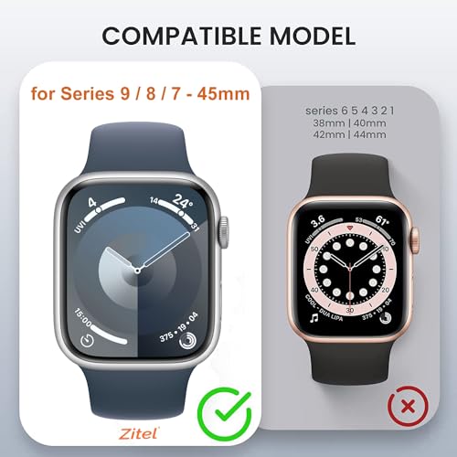 Zitel Case for Apple Watch Series 9 / 8 / 7 45mm Screen Protector Case with Built-in 9H Tempered Glass - Starlight