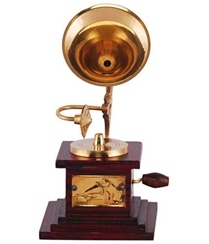 JaipurCrafts Sparkle Square Glossy Brass Gramophone Showpiece - 17 cm (Brass, Brown, Gold)